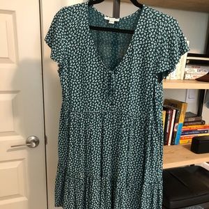 American Eagle Green Floral Babydoll Tiered Dress